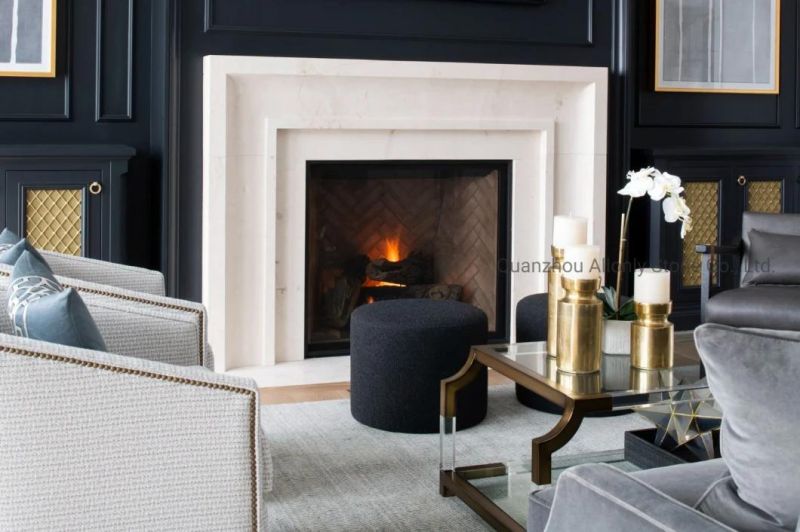Crema Bello White Limestone Marble Stone Fireplace Mantel Surround