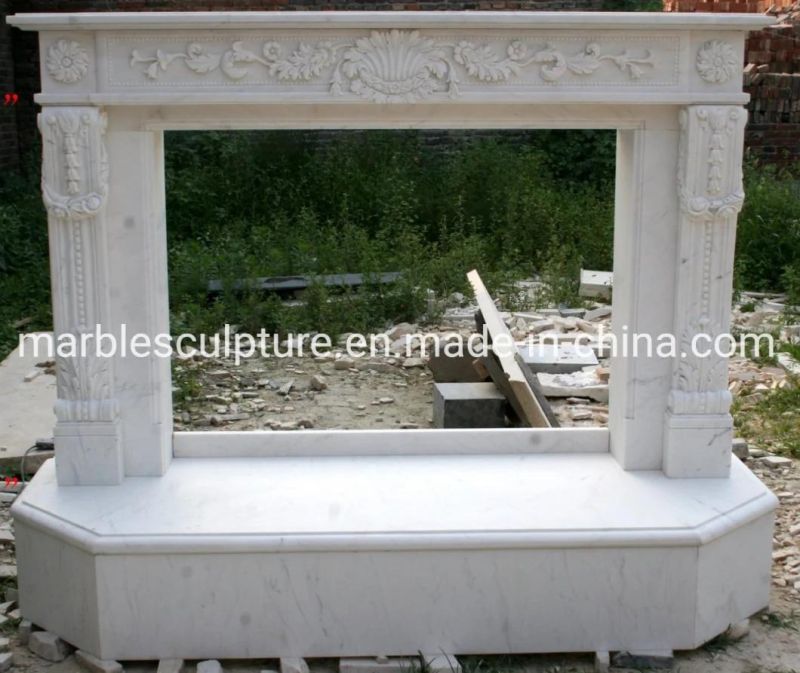 Simple Style Beautiful Decoration Stone Sculpture White Marble Fireplace (SYMF-051)