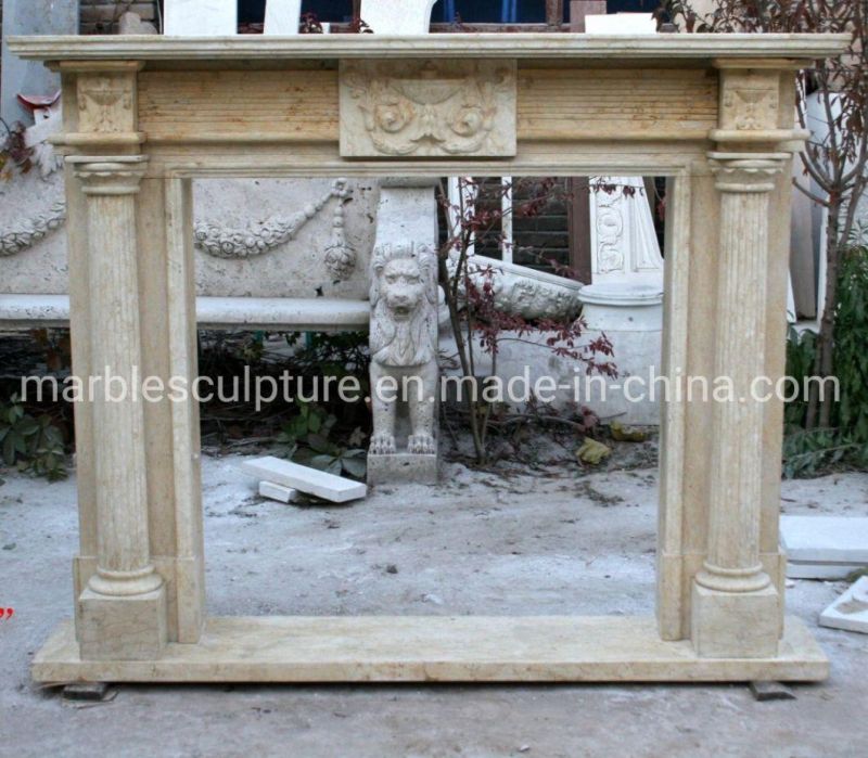 Natural Antique Stone Carved Column Stone Fireplace (SYMF-253)