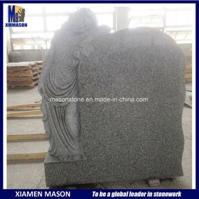 Lady Carving Granite Headstone with American Design