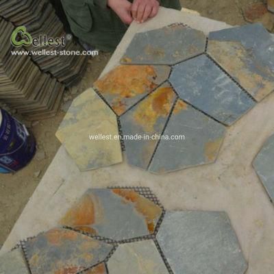 Rusty Mix Black Slate Random Paver on Mesh for Patio Paving