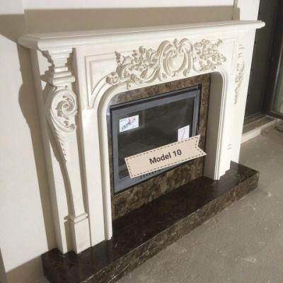 Hand Carved Classic White Marble Fireplace for Home Decoration