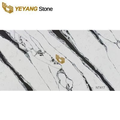Superior White Quartz Black Veinings for Kitchen Waterfall Island Countertop
