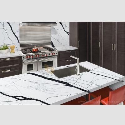Wholesale Polished Calacatta White Quartz Slab with Black Veins for Kitchen Island/Backsplash/Countertops