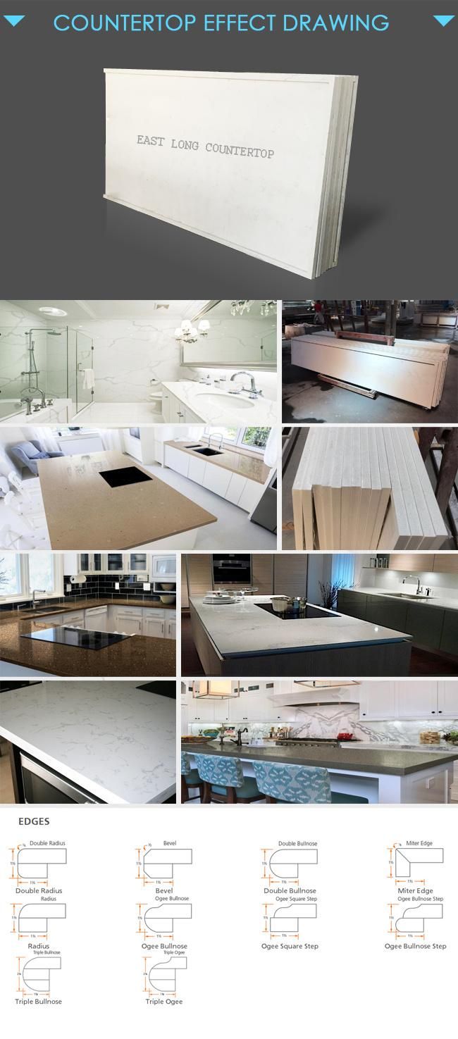 Artificial Granite Color Quartz Stone Slabs for Countertops