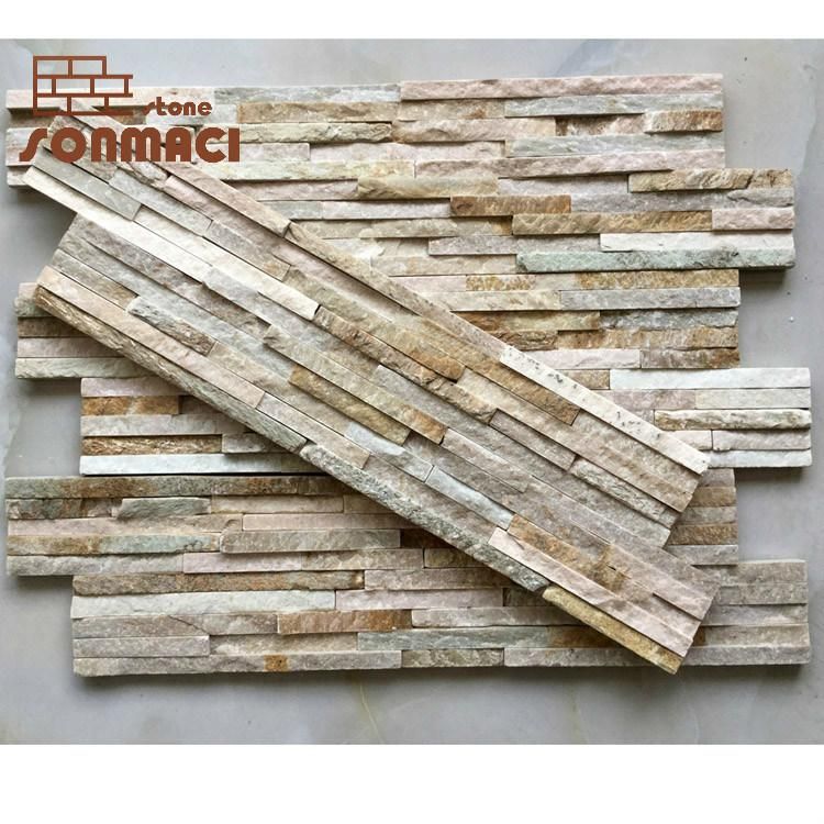 Golden Yellow Quartz Stacked Stone Wall Panel