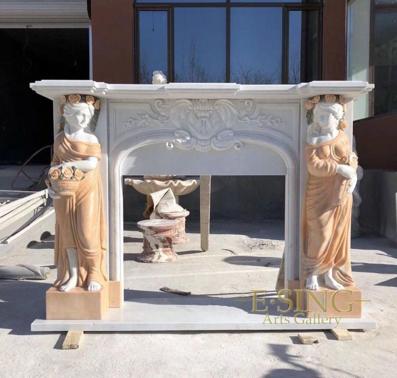 Home Decoration Natural White Marble Lady Statue Head Fireplace Mantel