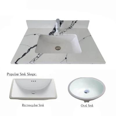 Custom Bathroom Solid Surface Calacatta White Black Artifical Quartz Stone Vanity Top