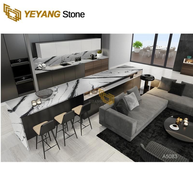 Hot Selling Calacatta White Quartz Slab with Black Veins for Kitchen/Islan/Background/Interior/Decorationd/Countertop