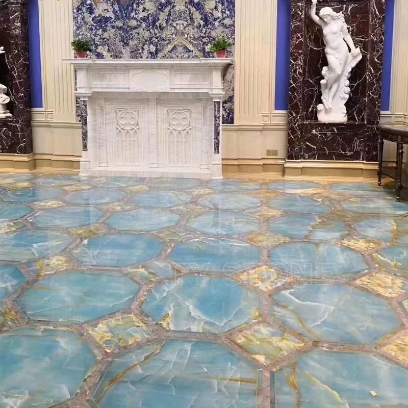 Gold Vein Light Blue Onyx Marble Price Wall Background