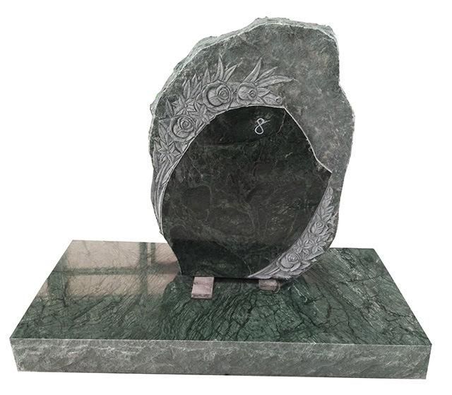 Modern Style Picasso Green Marble Gravestone with Flower Carving