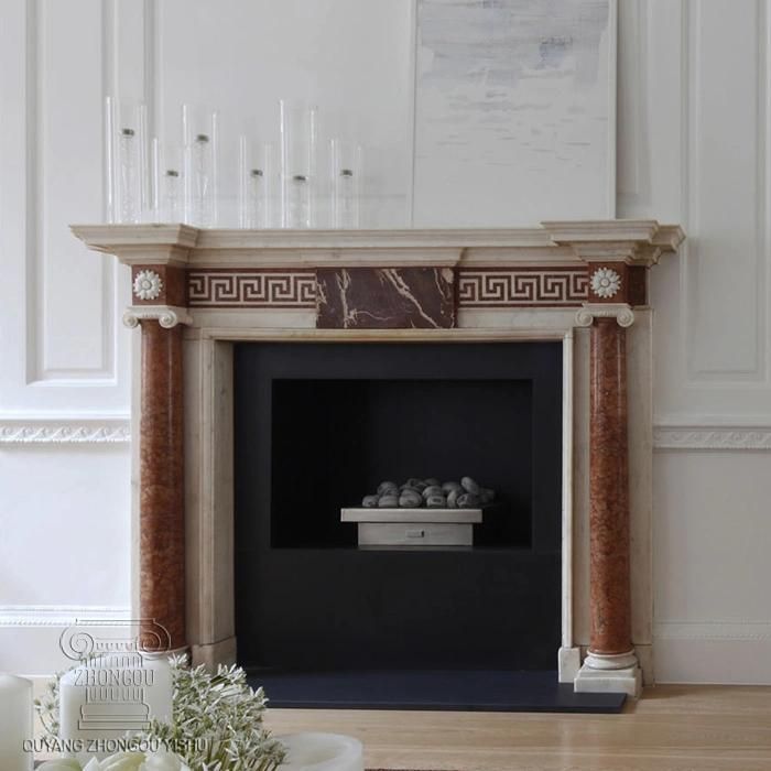 Fabulous Two Tone Marble Fireplace Surround in White and Red Marble