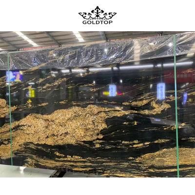 Natural Stone Polished Indoor Decoration Cosmic Gold Slab Black Granite for Tiles Countertop