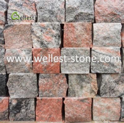 China Red Granite Paving Cube Stone Cobble Stone Pavers for Garden Patio Walkway Sideway