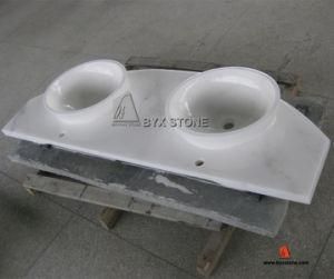 White Marble Bathroom One Piece Vanity Top with Sinks