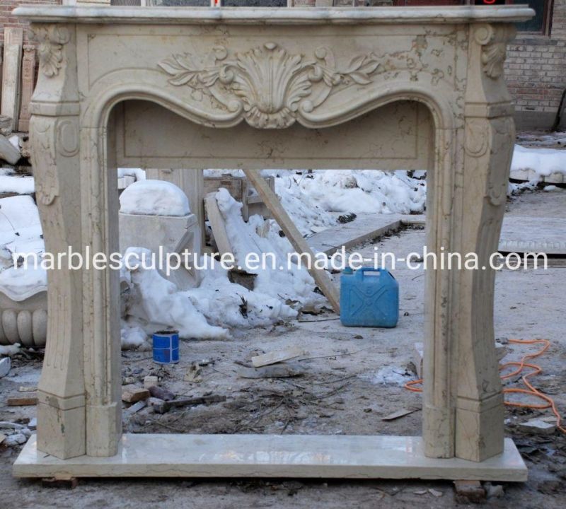 Cheap Price Natural Stone Beige Marble Stone Fireplace (SYMF-195)