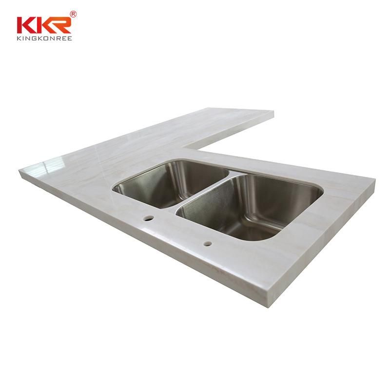 Solid Surface Kitchen Countertop Fabricated with Stainless Steel
