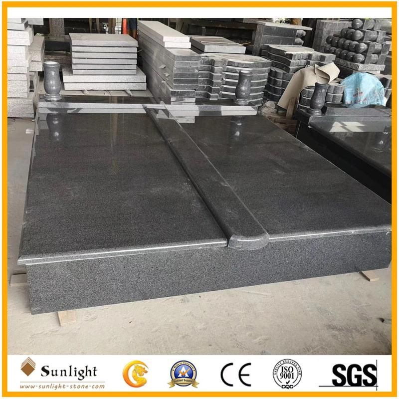G654 Dark Grey Granite Monument with Rose Flower Design Tombstone Carved Headstone