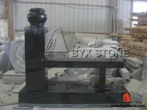 Black Granite Memorial Bench / Monubench with Vase