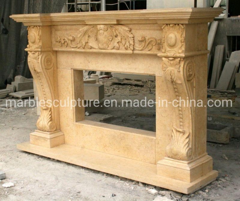 Hand Carved Natural Stone Marble Fireplace for Interior Decoration (SYMF-206)