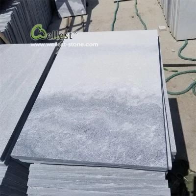 Concept Tiles for Swimming Pool China Natural Cloudy Grey White Quartzite Paver Tile with Anti-Slip Flamed Finishing