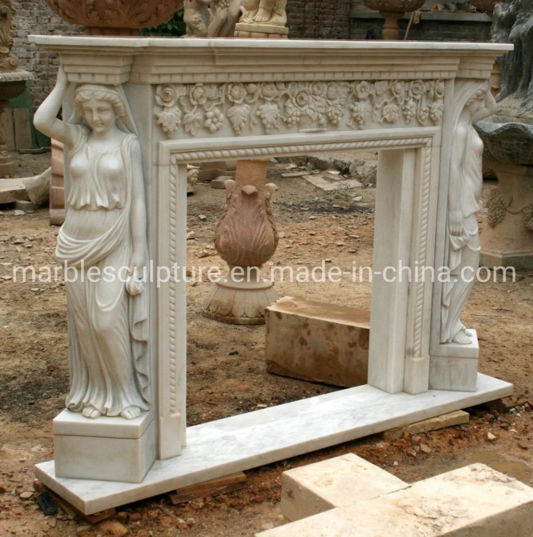 Hot Selling Elegant White Marble Fireplace Carved Figures (SYMF-243)