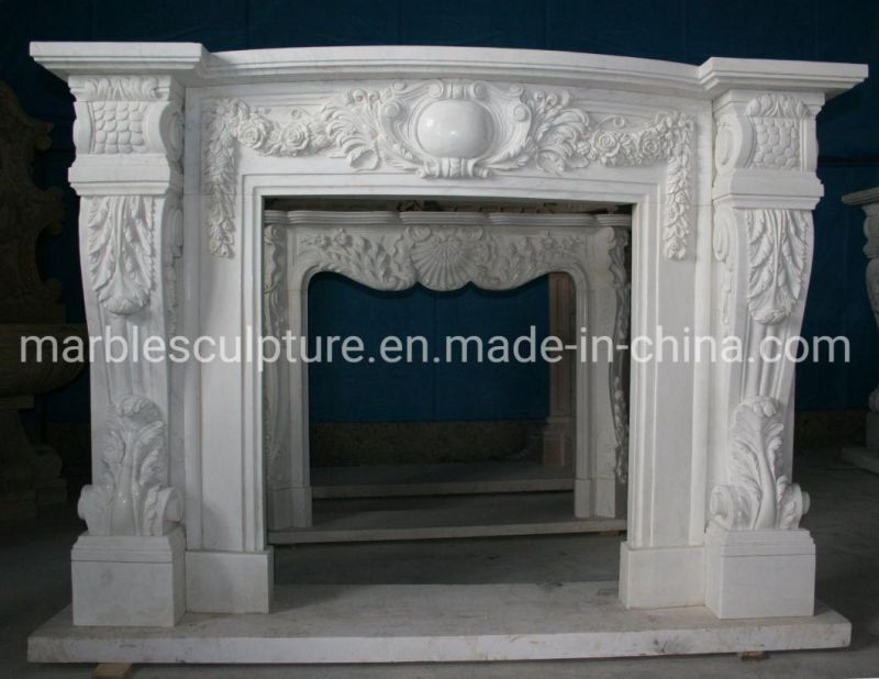 Natural Antique Stone Carved Column Stone Fireplace (SYMF-299)