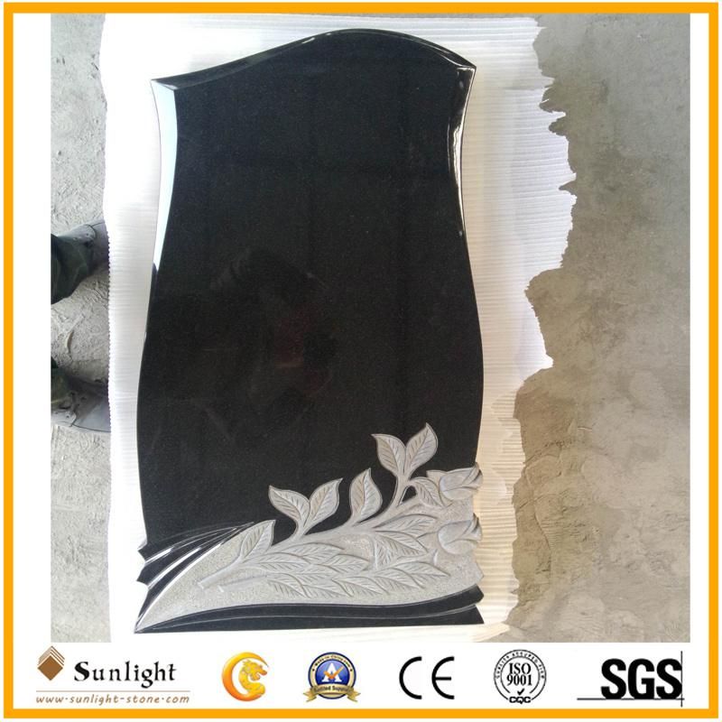 Tombstone Supplier Shaxni Black Granite Flowers for Tombstone