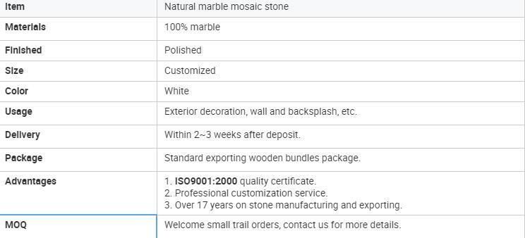 Factory Cheap Marble Tile Natural Stone Thin Panel for Mosaic on Sale