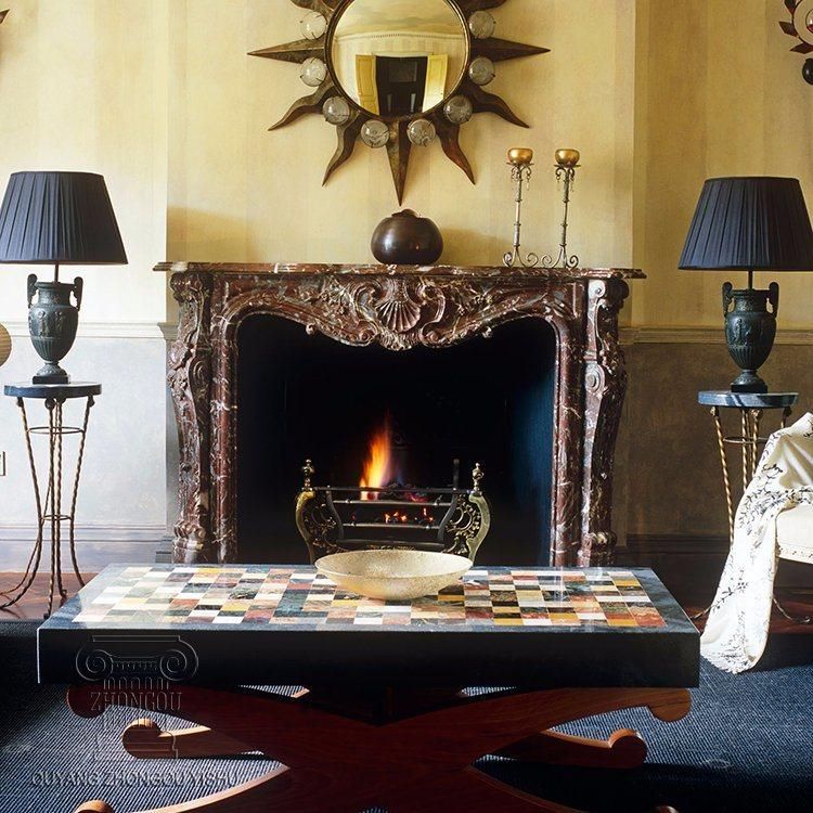 French Roccoco Style White Marble Fireplace Mantel with High Carving Quality