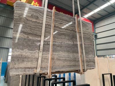 Polished Silver Grey Travertine with Vein Cut