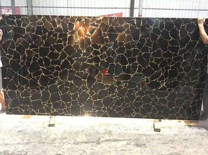 Semi Precious Stone Backlit Black Agate Bar Table Top Gemstone