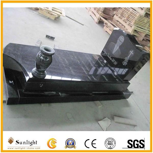 Tombstone Supplier Shaxni Black Granite Flowers for Tombstone