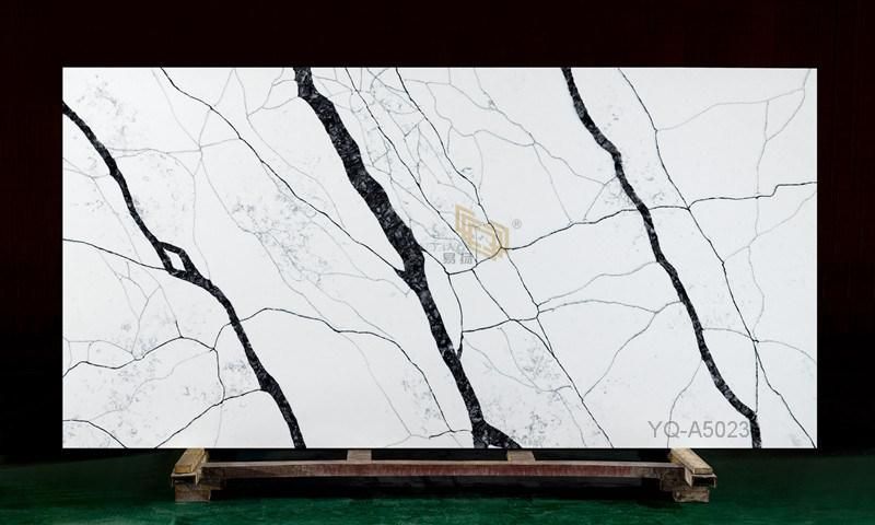 Wholesale Polished Calacatta White Quartz Slab with Black Veins for Kitchen Island/Backsplash/Countertops