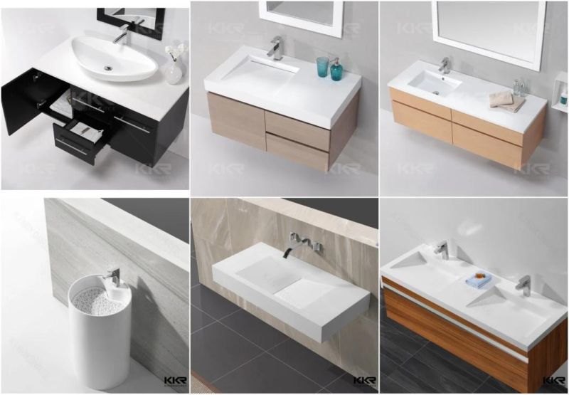 White Resin Stone Solid Surface Bathroom Ramp Basin Vanity Cabinet Sink