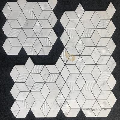 Kitchen Material White Marble Rhombus Mosaic Tile Pattern for Kitchen Floor/Wall/Backsplash/Bathroom Decoration
