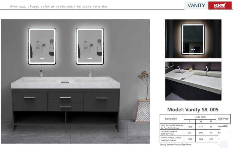 Kkr Customized Solid Surface Marble Sink and Integrated Solid Surface Vanity Bathroom Countertop Sink