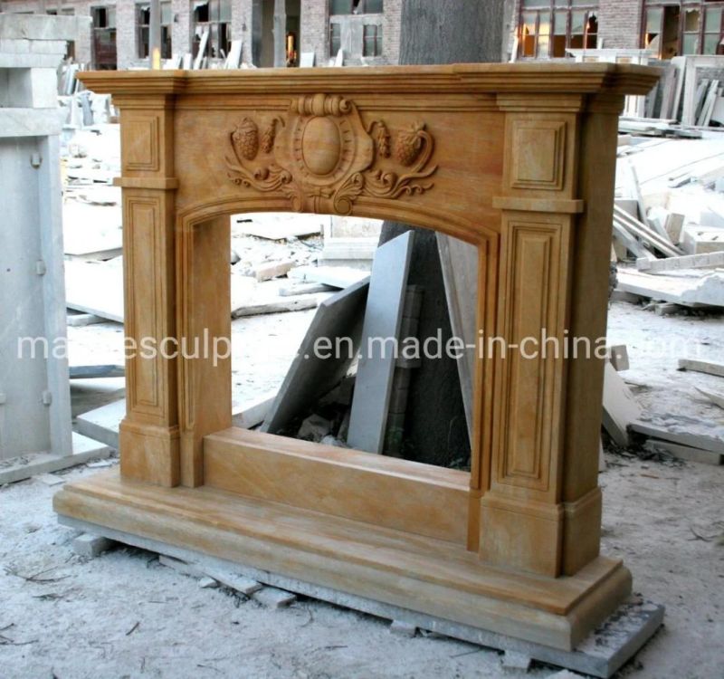 Home Decoration Indoor Beige Marble Stone Fireplace Mantel (SYMF-216)