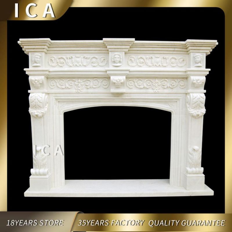 Hand Carved Luxury French Style Electric Marble Fireplace Mantel Indoor