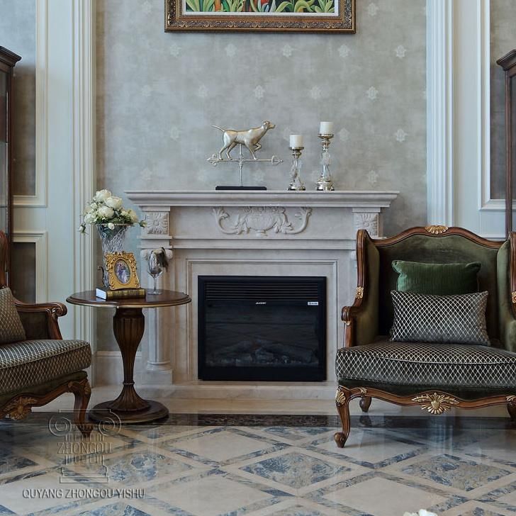 Hand-Carved Marble Fireplace for Indoor Decoration, Mantel