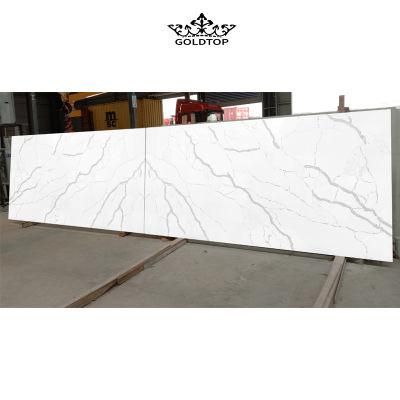 Hot Sales Laza Polished/Honed/Leather Finish Calacatta White Slabs/Tiles Artificial Quartz for Kitchen Countertop