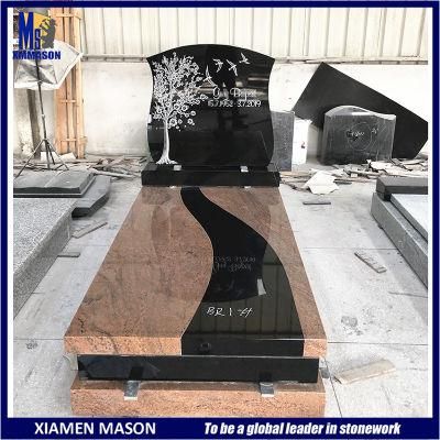 Customized Hand Carved Red and Black Marble Grave Tombstone