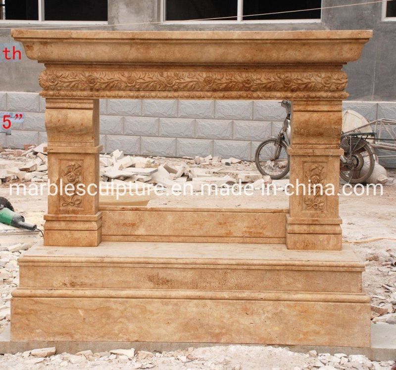 Beautiful Cheap Elegant Natural Stone Beige Marble Fireplace (SYMF-144)