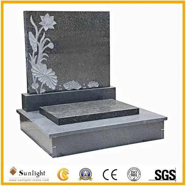 European Style Black G654 Dark Grey Granite Monument Memorial Tombstone