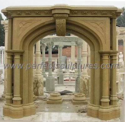 English Style Gothic Sandstone Fireplace Mantel with Arch Column (QY-LS449)