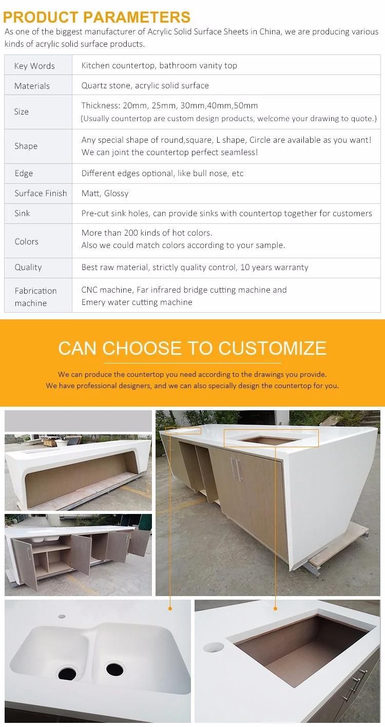 Acrylic Solid Surface Customized Countertops Bathroom Vanity Tops