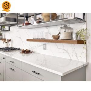 Kitchen Countertop Artificial Quartz Stone Carrara Marble Look Kitchen Quartz