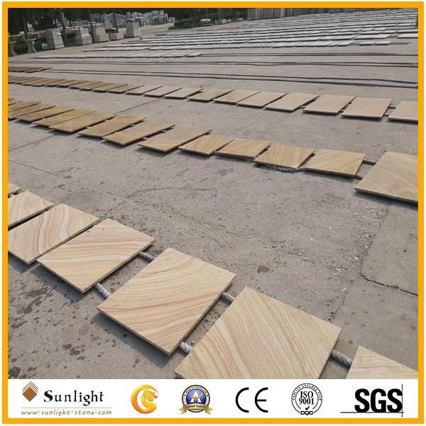 High-Quality Yellow Wooden Vien Sandstone Wall Tile