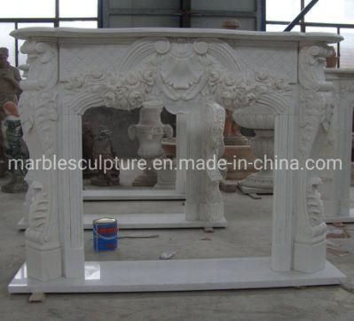 Classic Exquisite White Marble Fireplace in Stock (SYMF-285)