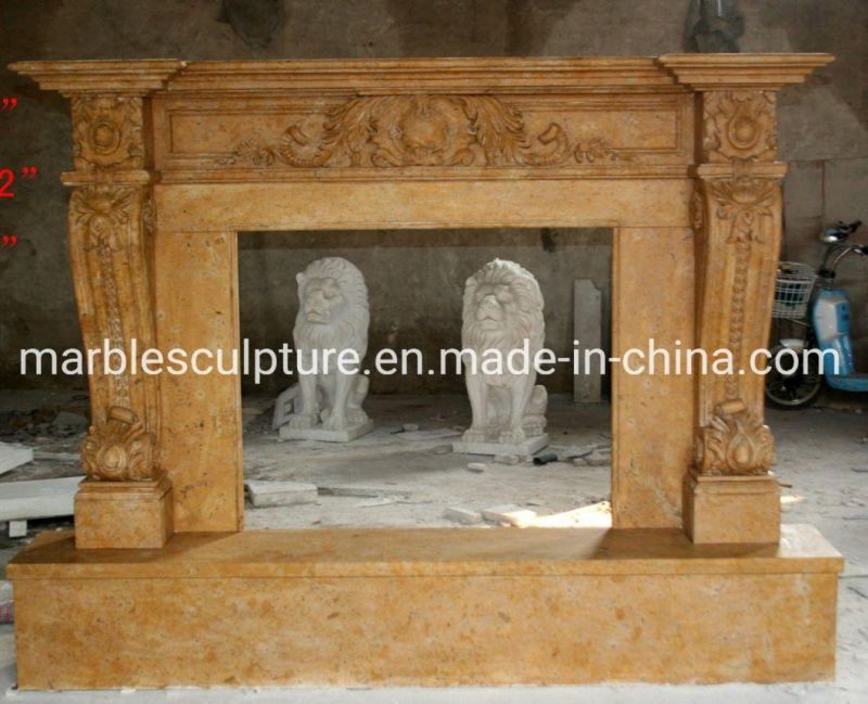 Statue Carved Marble Sculpture Antique Yellow Marble Fireplace (SYMF-063)